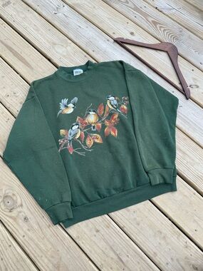 Vintage 90s Tultex Bird On leaves Boxy Faded crewneck